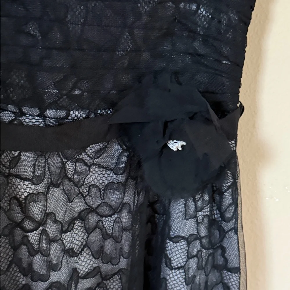 Laundry Shelli Segal Black Floral Lace Mesh Overlay Dress Women’s 2 Whimsigoth - Picture 4 of 5